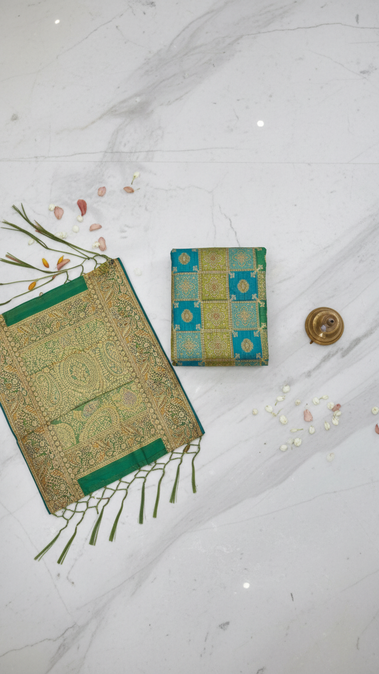 Elegant Green & Teal Traditional Printed Saree