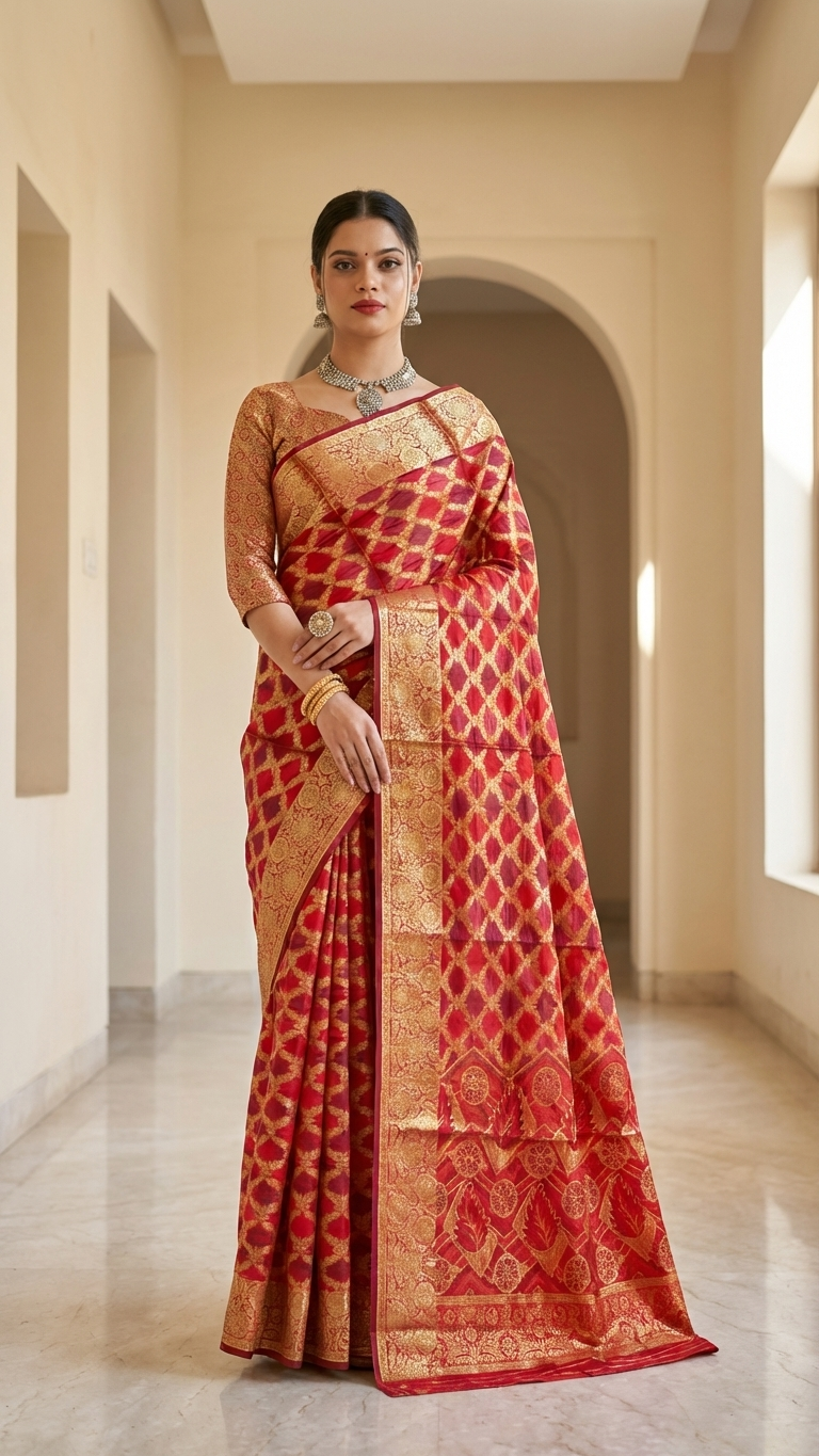 Royal Red Traditional Printed Saree