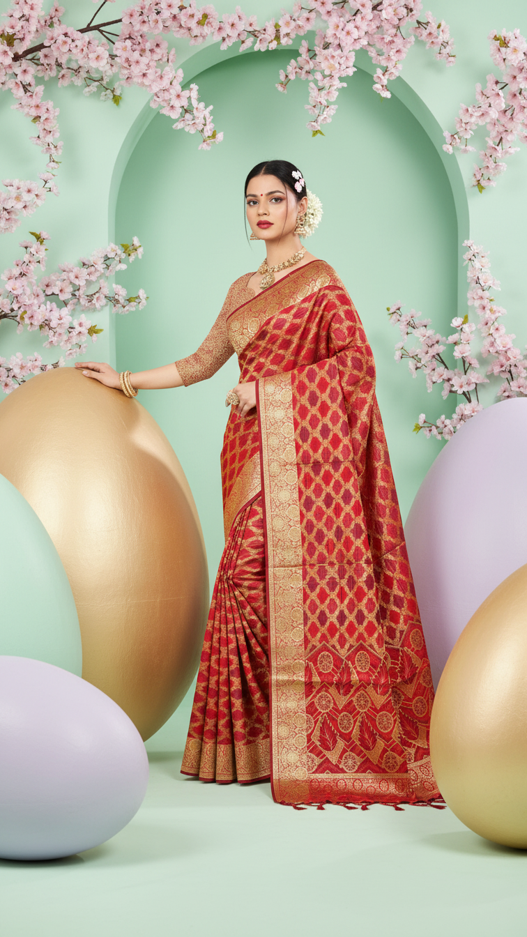 Royal Red Traditional Printed Saree