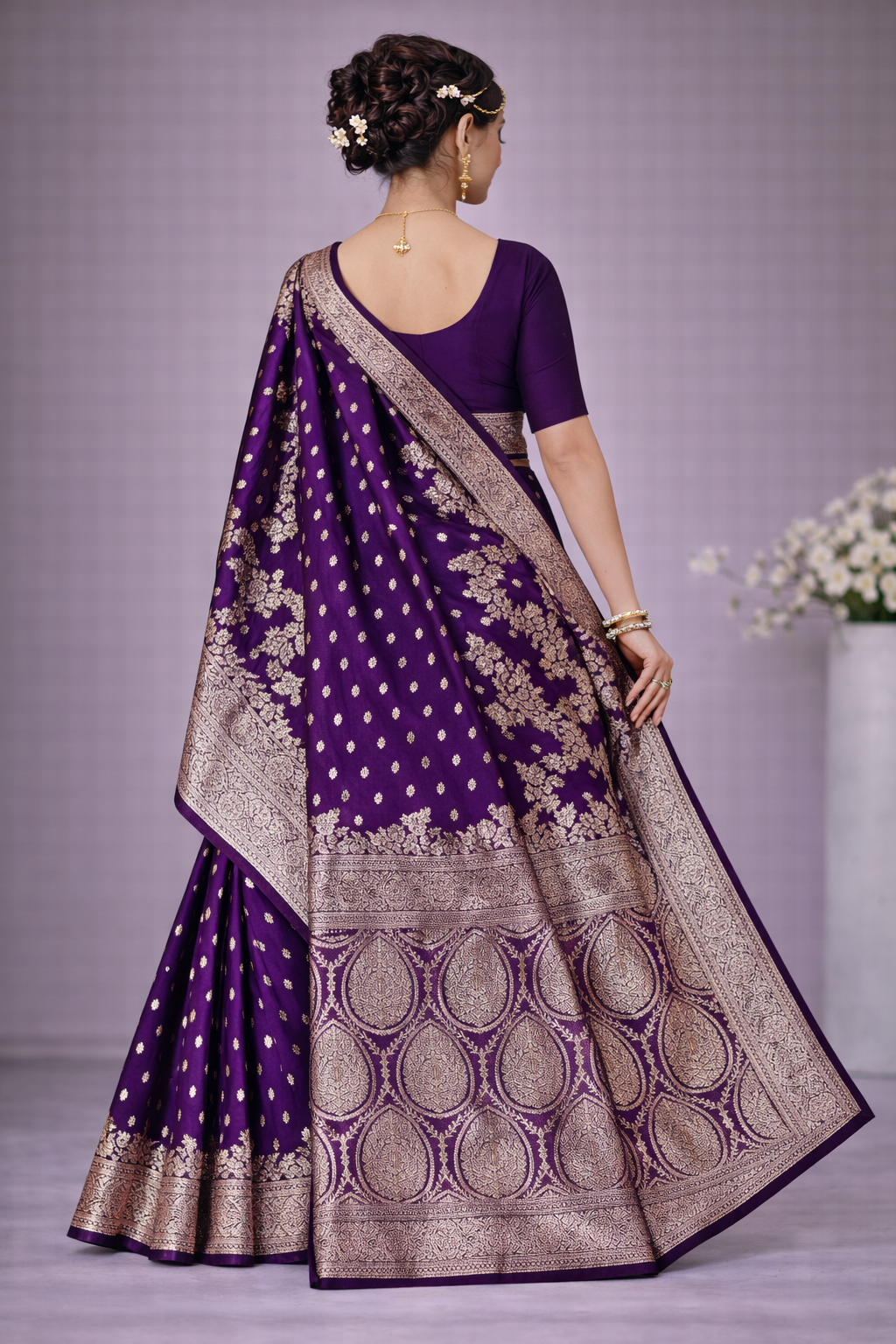 Royal Purple Banarasi Silver Zari Saree