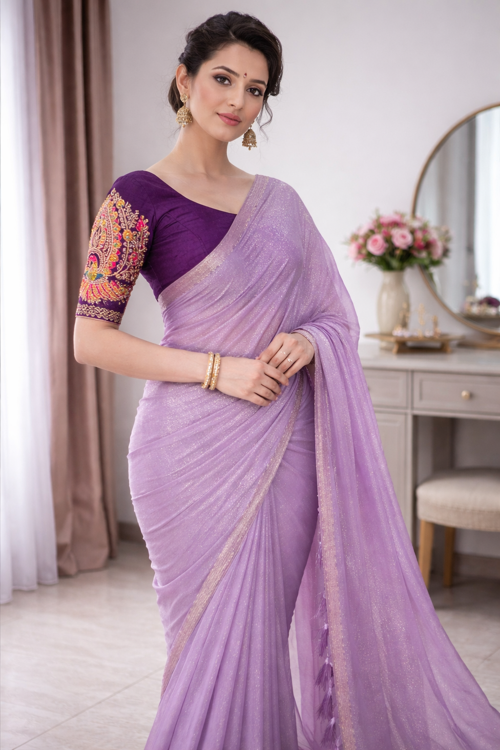 Lavender Shimmer Saree with Designer Blouse