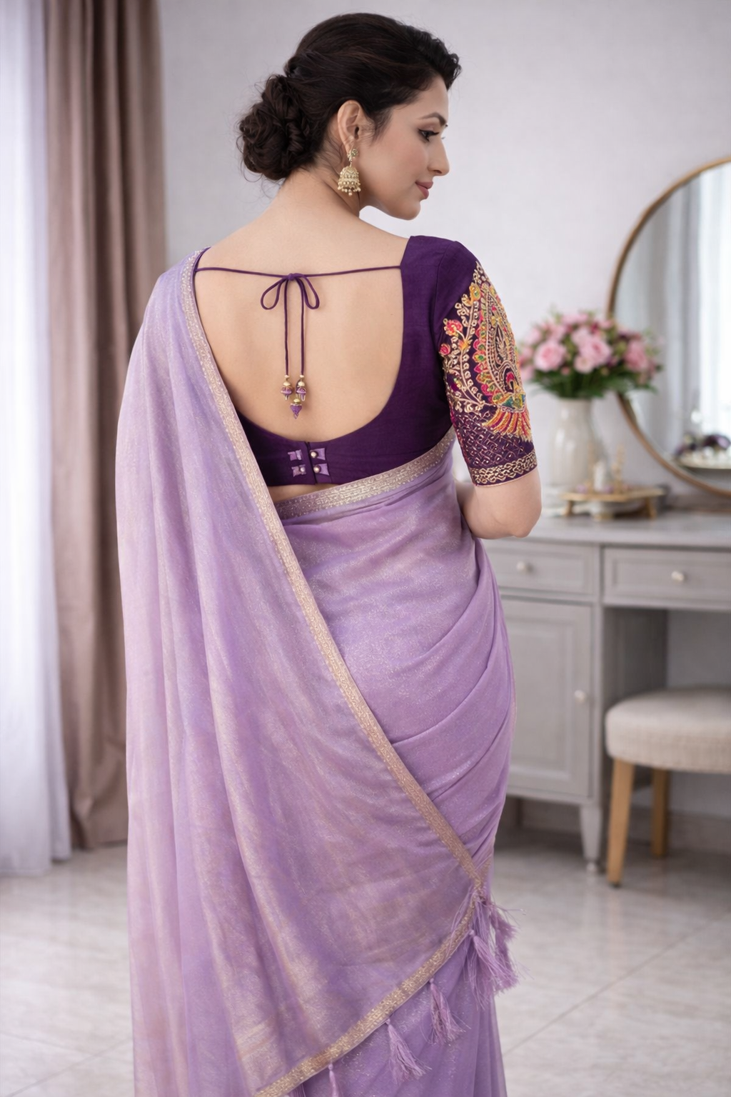 Lavender Shimmer Saree with Designer Blouse