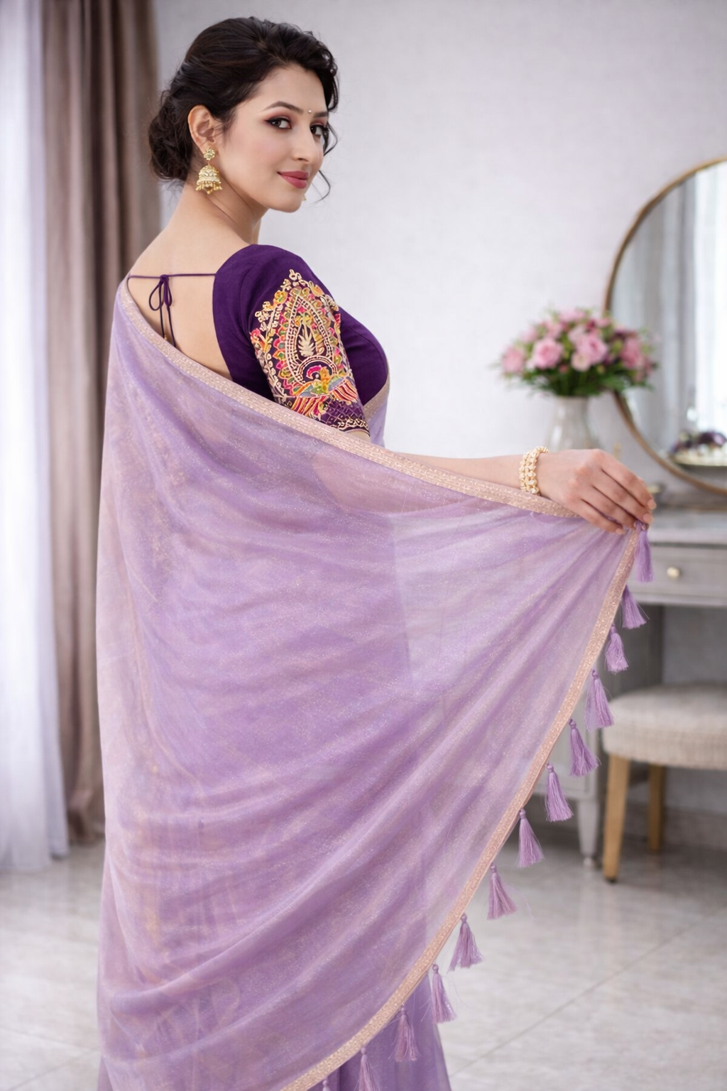 Lavender Shimmer Saree with Designer Blouse