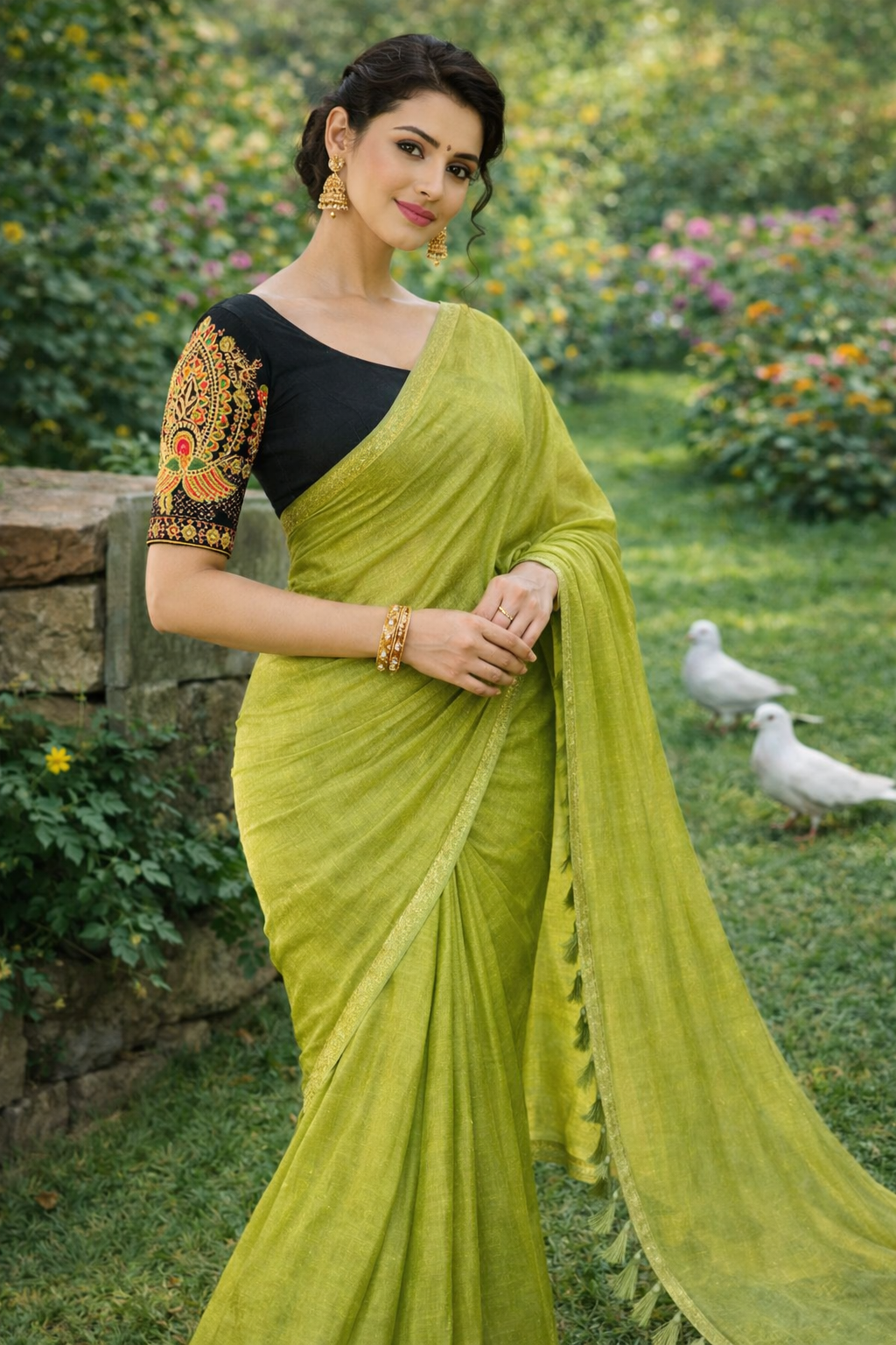 Pista Green Shimmer Saree with Designer Blouse