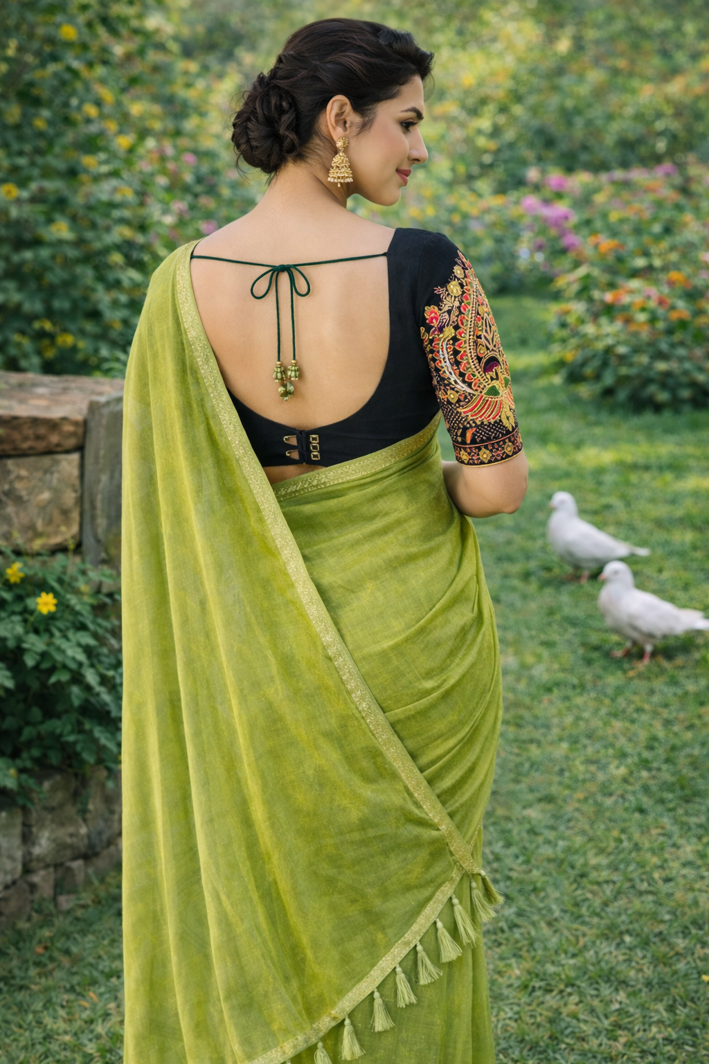 Pista Green Shimmer Saree with Designer Blouse