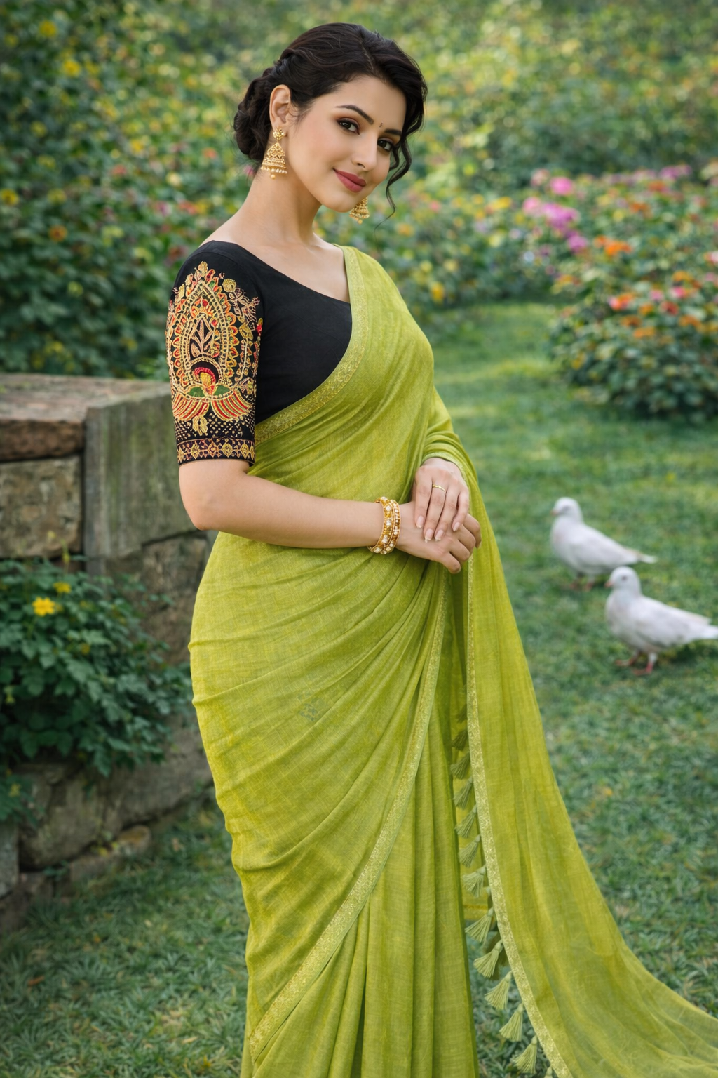Pista Green Shimmer Saree with Designer Blouse