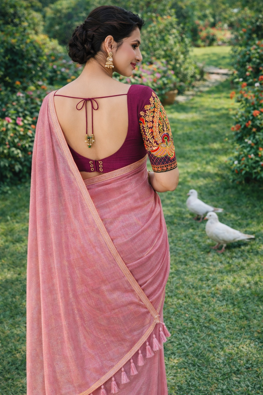 Pastel Pink Shimmer Saree with Designer Blouse