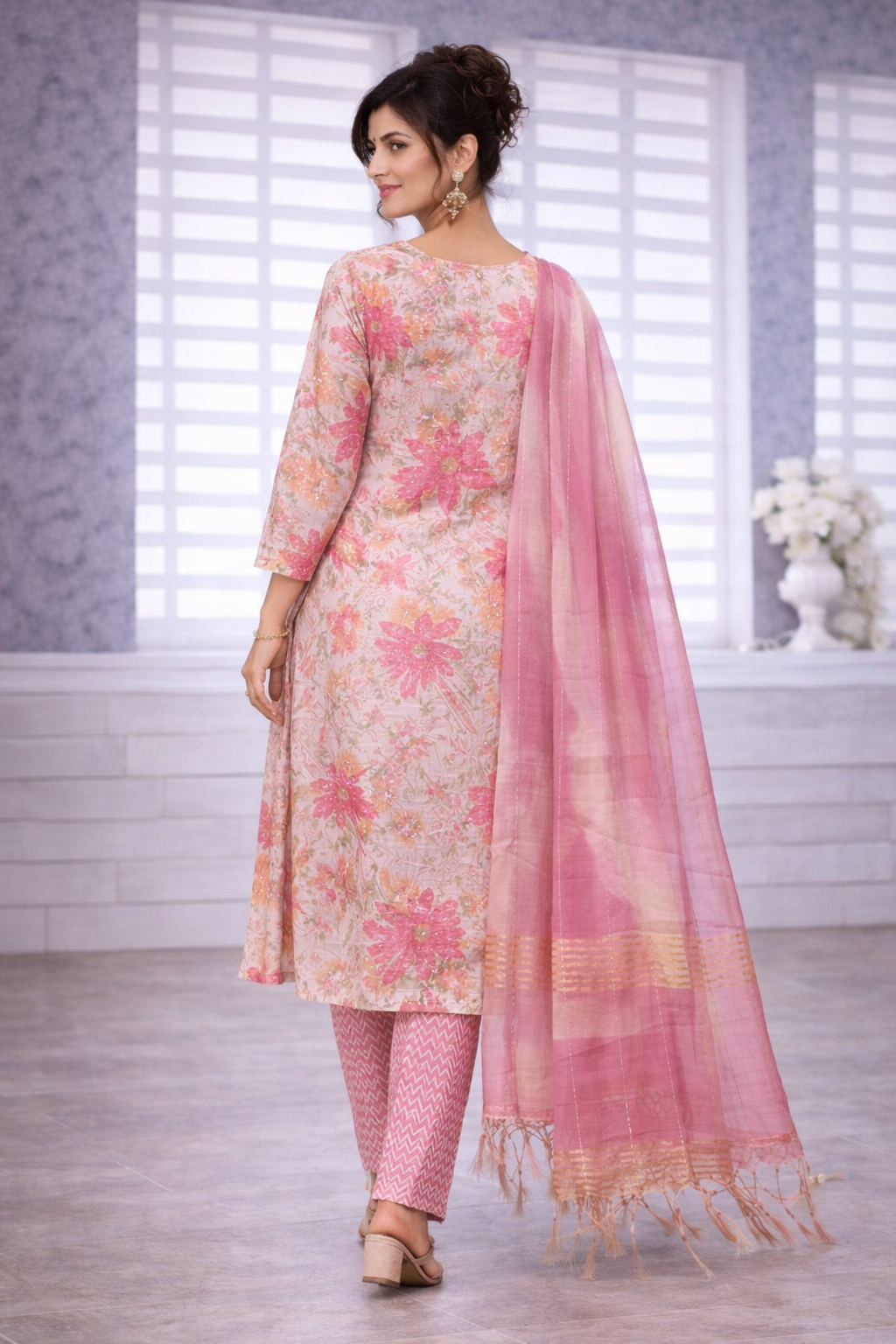 Blush Pink Floral Printed 3-Piece Suit Set