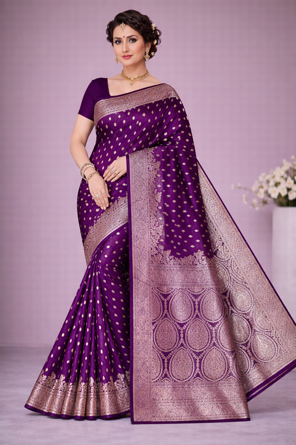 Royal Purple Banarasi Silver Zari Saree