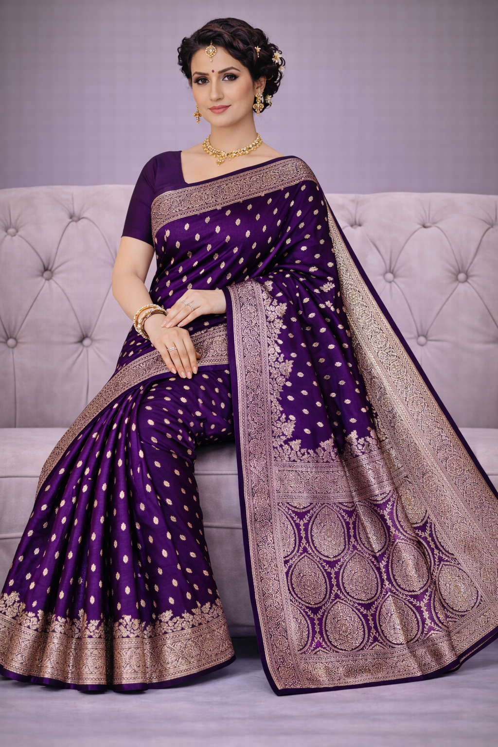 Royal Purple Banarasi Silver Zari Saree