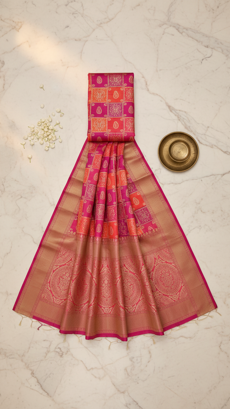 Rani Pink Heritage Printed Saree