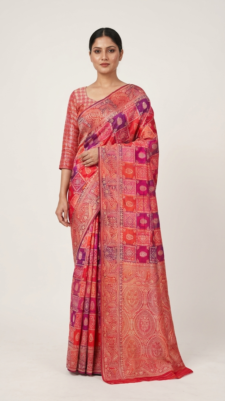 Rani Pink Heritage Printed Saree