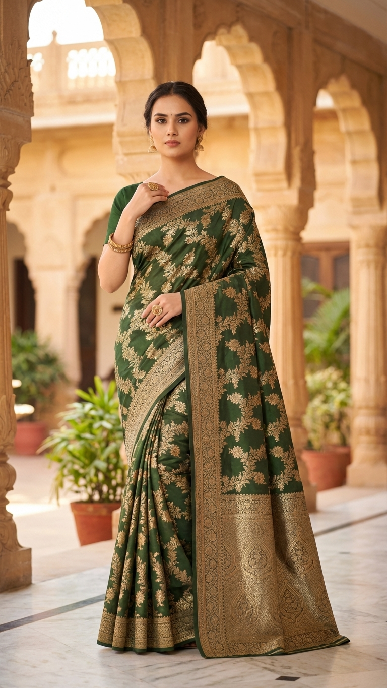 Emerald Majesty Zari Silk Saree