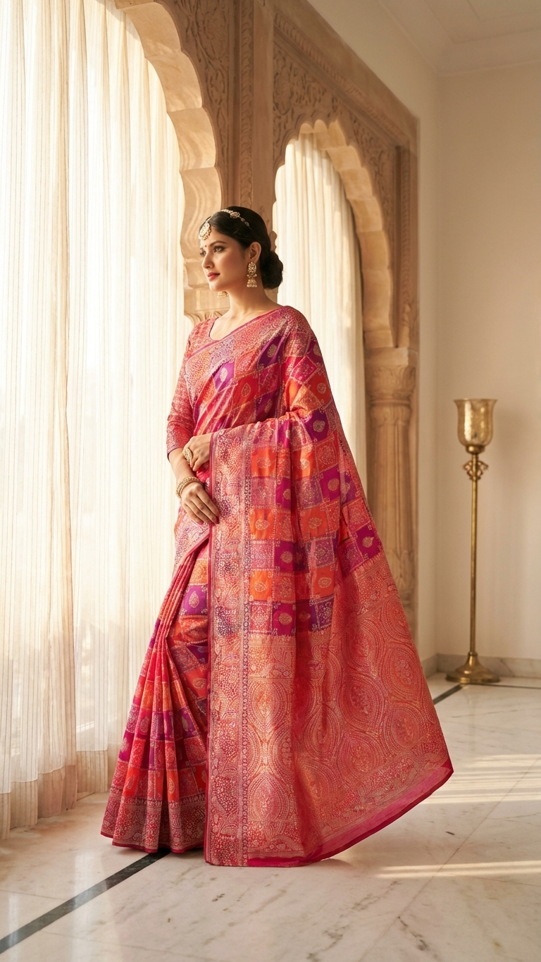 Rani Pink Heritage Printed Saree