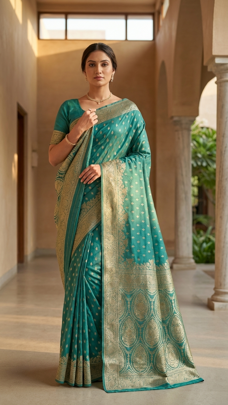 Sea Green Banarasi Silver Zari Saree