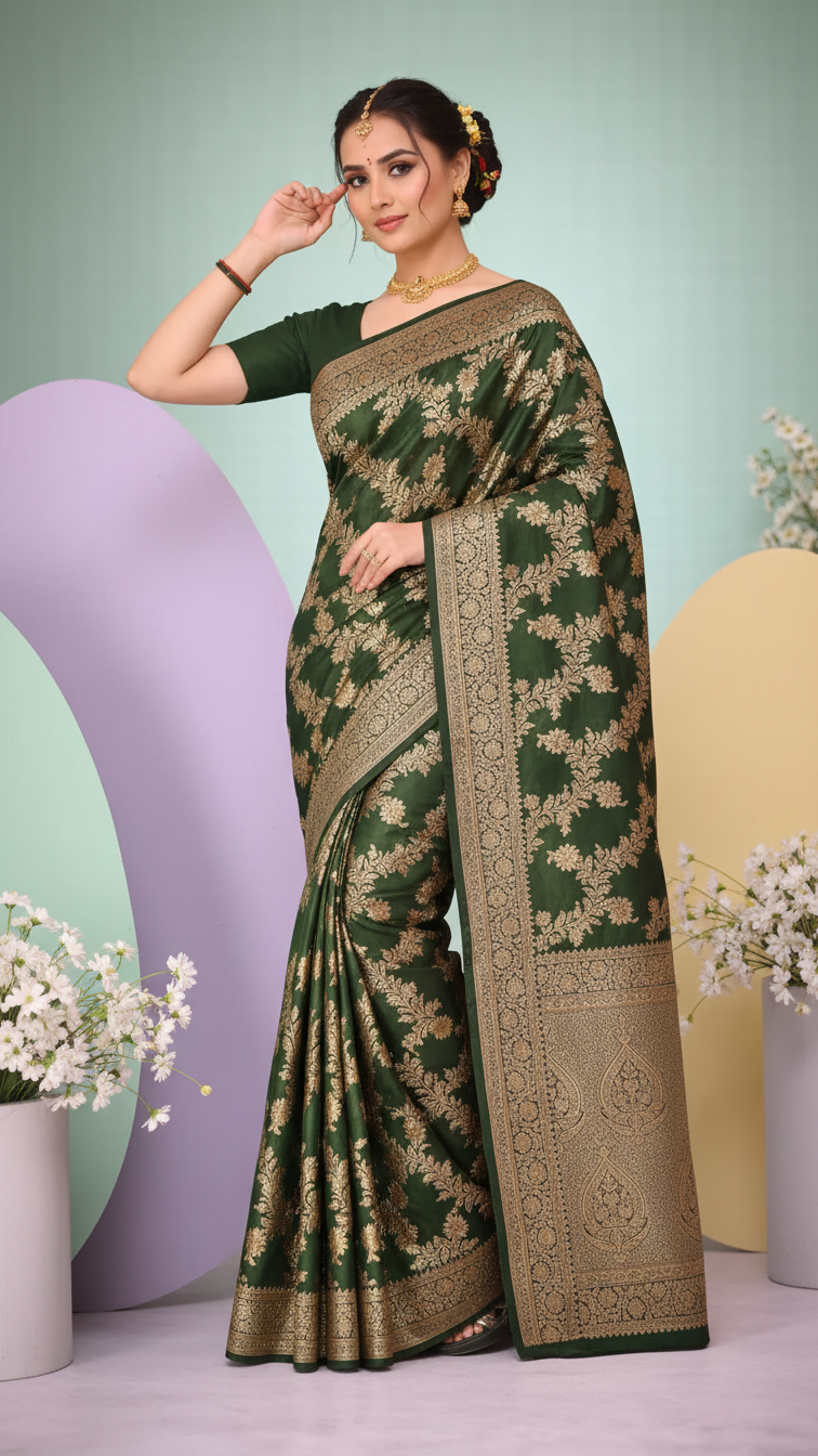 Emerald Majesty Zari Silk Saree
