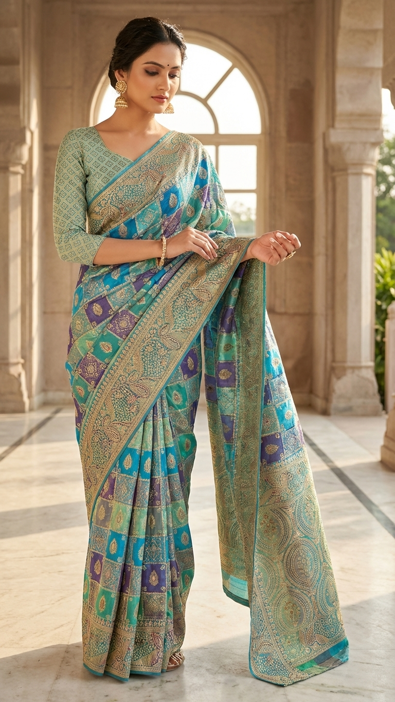 Aqua Heritage Printed Saree