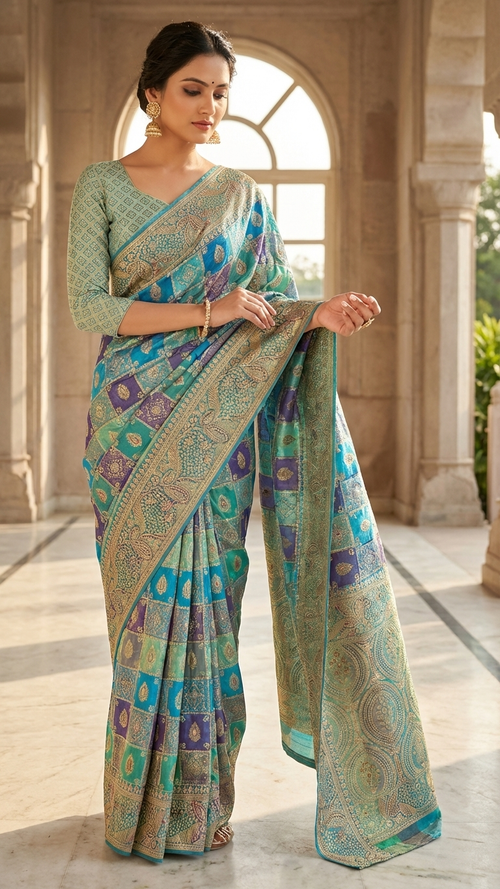 Aqua Heritage Printed Saree
