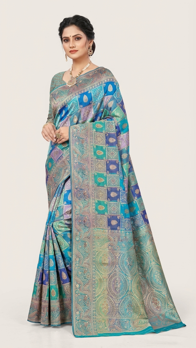 Aqua Heritage Printed Saree