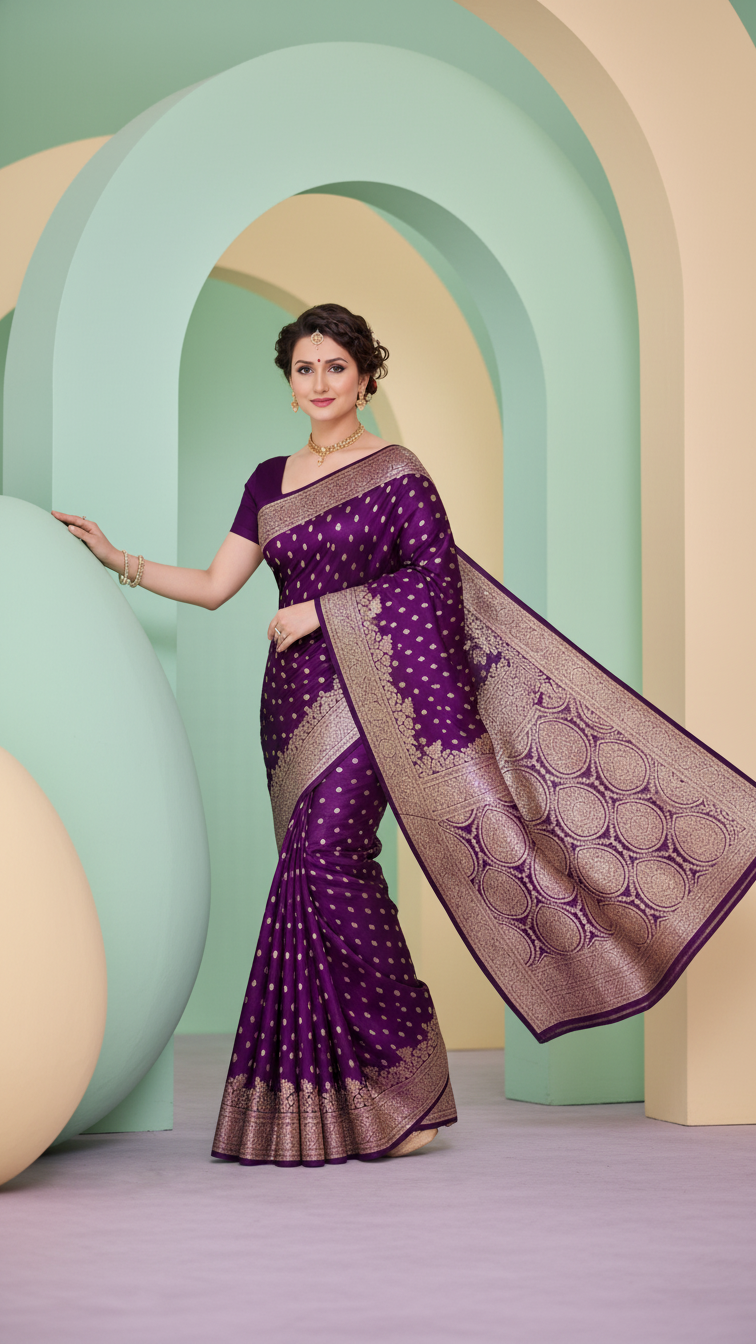 Royal Purple Banarasi Silver Zari Saree