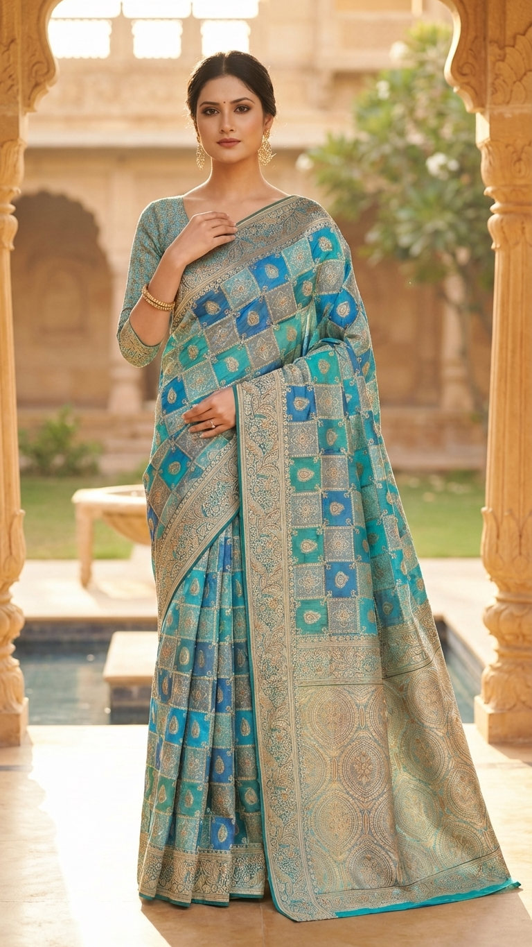 Aqua Heritage Printed Saree
