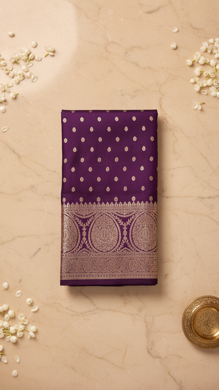 Royal Purple Banarasi Silver Zari Saree